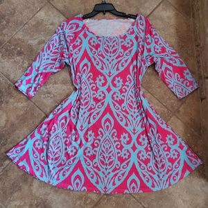 3X Pink/Blue Dress with Pockets & 3/4 Sleeve NWOT